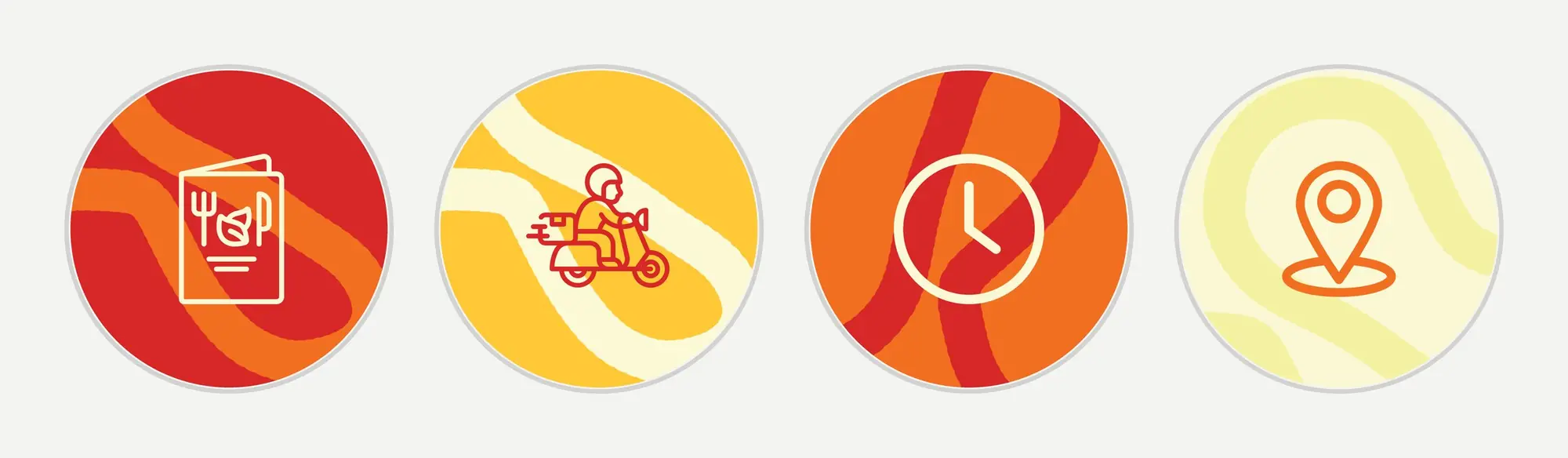 Instagram highlight covers: Menu, Delivery, Hours, Location
