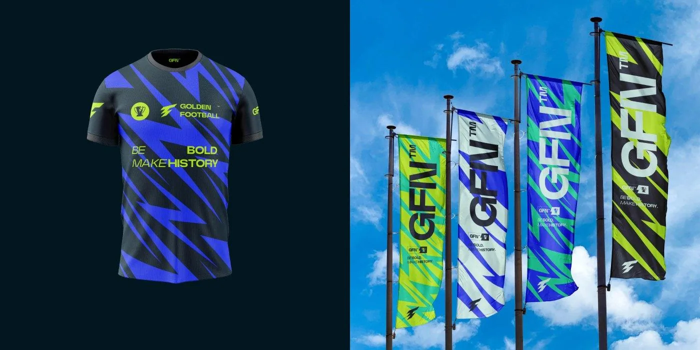 Golden Football jersey and flags
