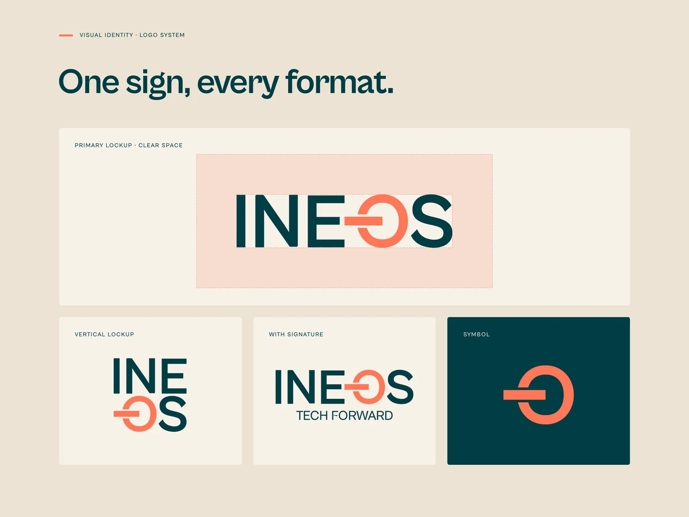 Logo system: primary lockup, clear space, vertical lockup, signature and symbol