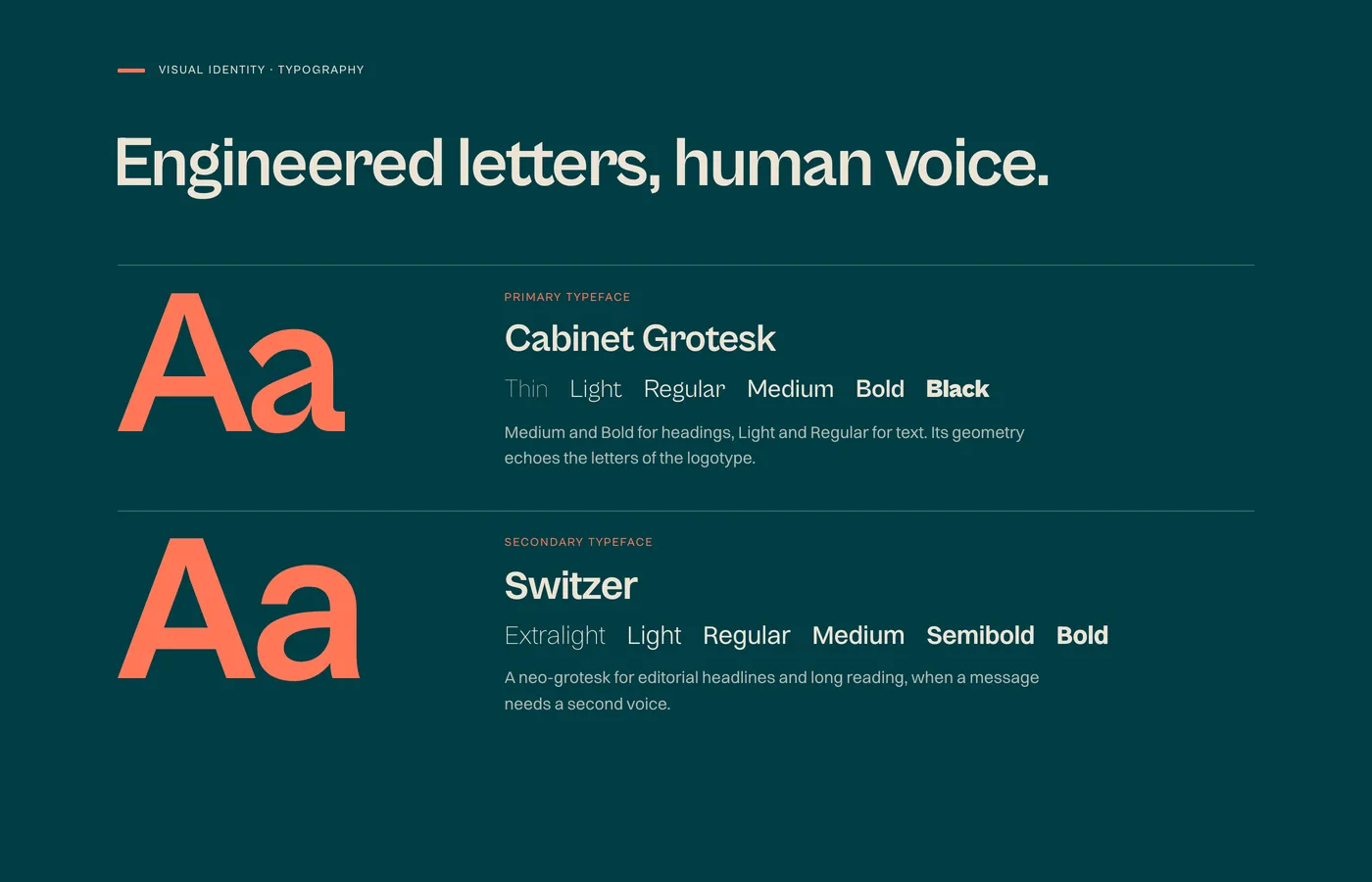 Typography: Cabinet Grotesk and Switzer