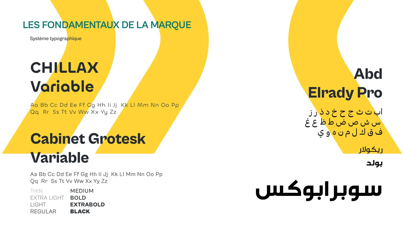 Type system: Chillax, Cabinet Grotesk and Abd Elrady Pro for Arabic