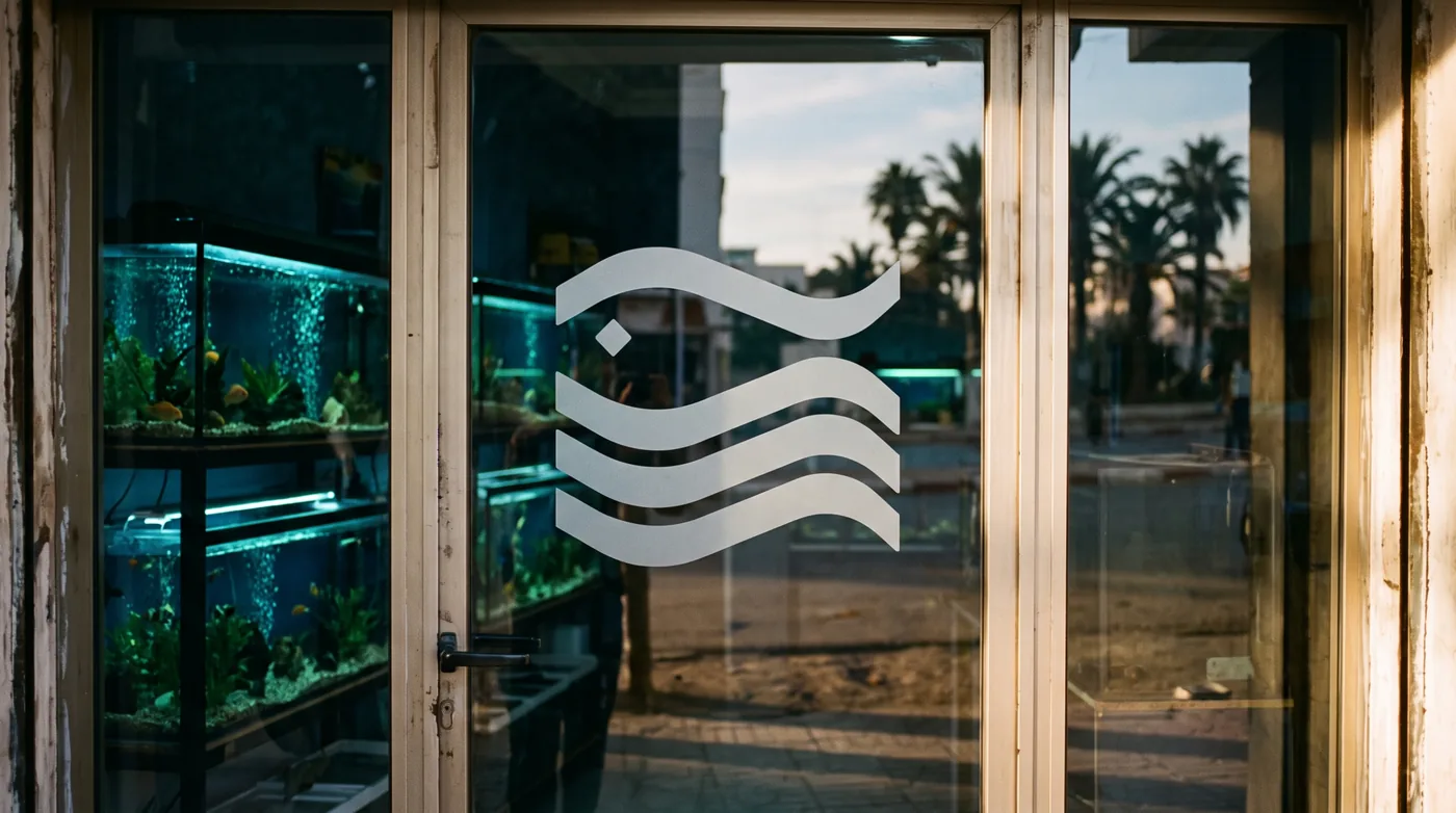Le symbole en vitrophanie dépolie sur la porte vitrée