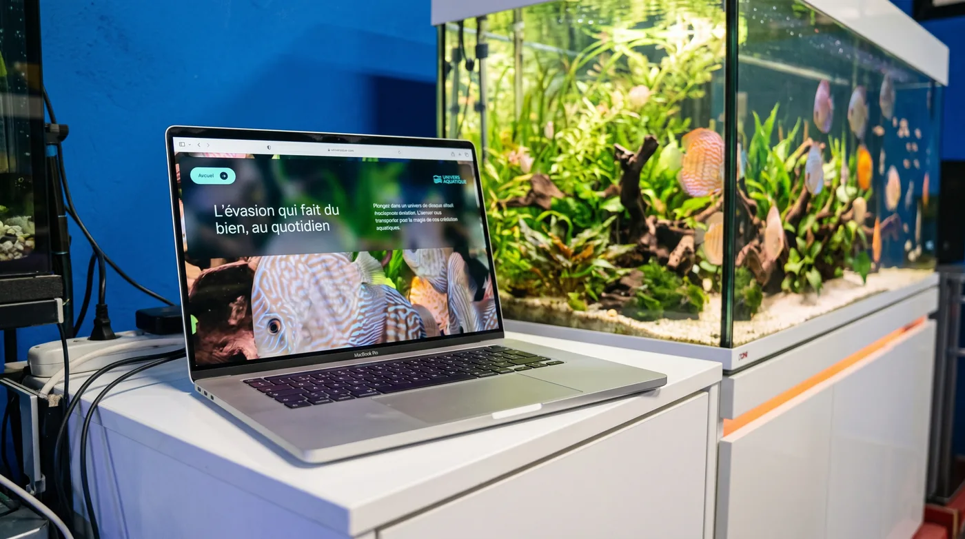 Le site sur un ordinateur portable dans le showroom