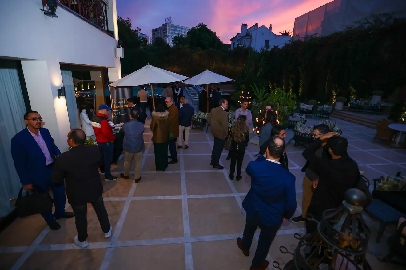 Guests at the evening reception on a hotel terrace